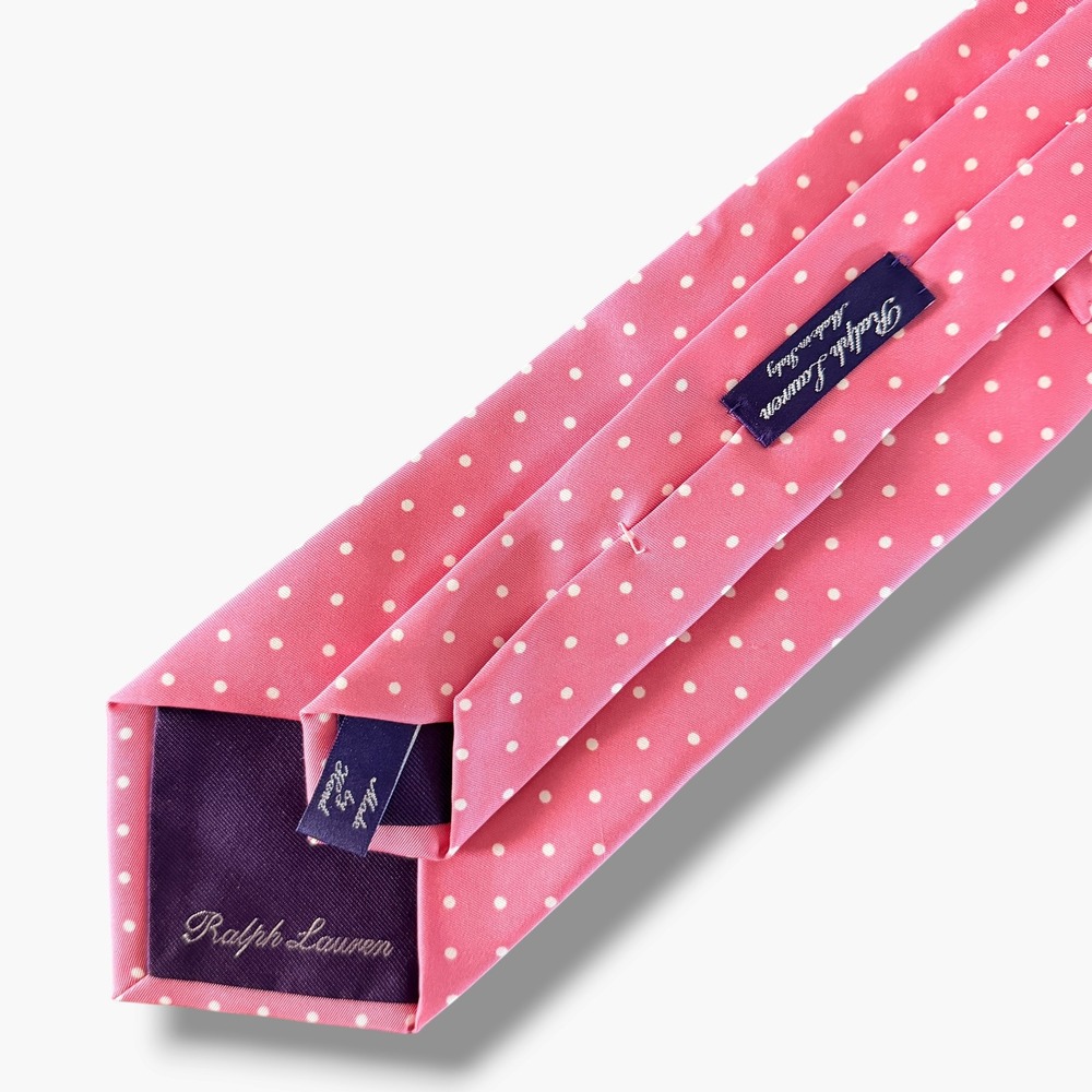 Purple Label Ralph Lauren Silk Tie Mens Pink Polka Dot Made in Italy Hand Made